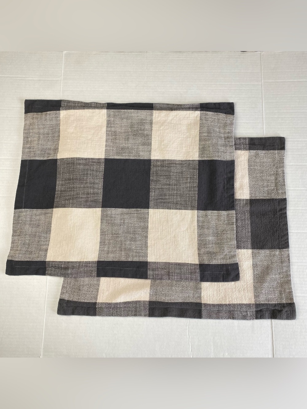Pottery Barn Bryce Check 2 Standard Pillow Shams Charcoal 20x26 100% Cotton Sham